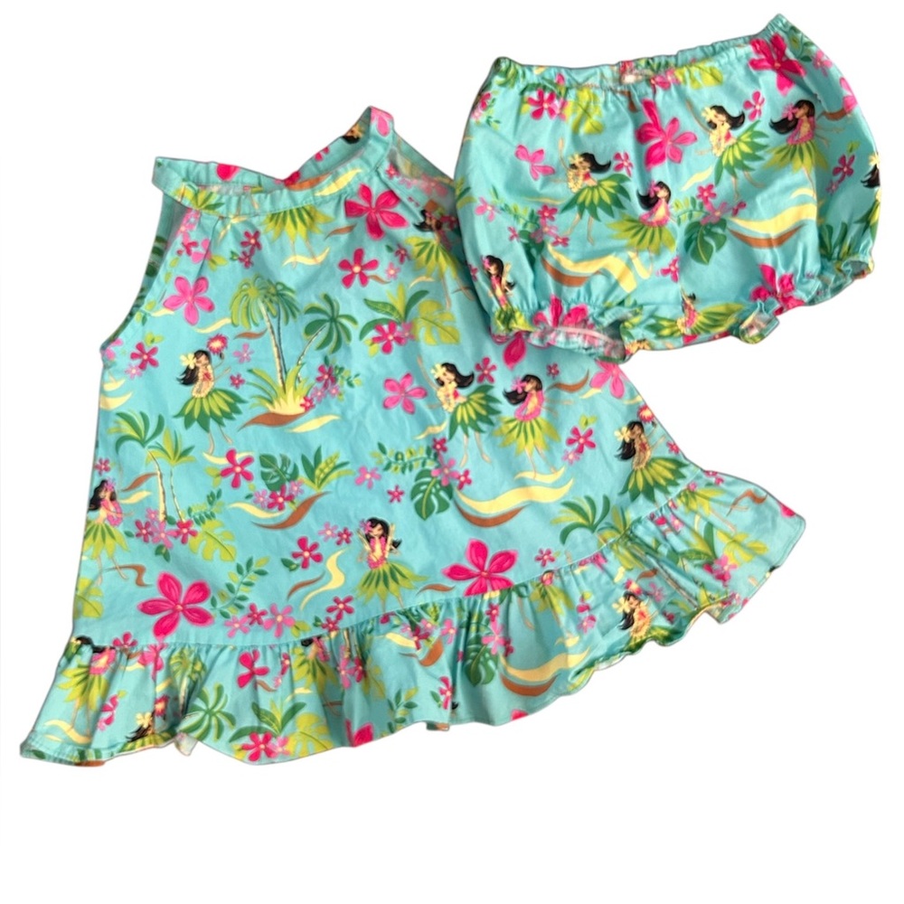Tropical Print Baby Dress and Bloomers Set